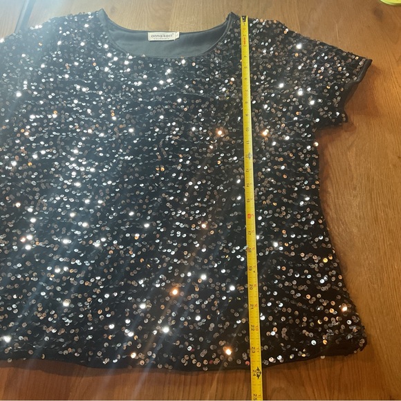 Anna-Kaci Sparkle & Shine Black Sequin Short Sleeve Top Large EUC - Picture 10 of 12